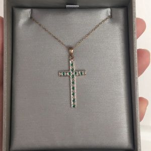 Zales Emerald And Diamond Cross Necklace